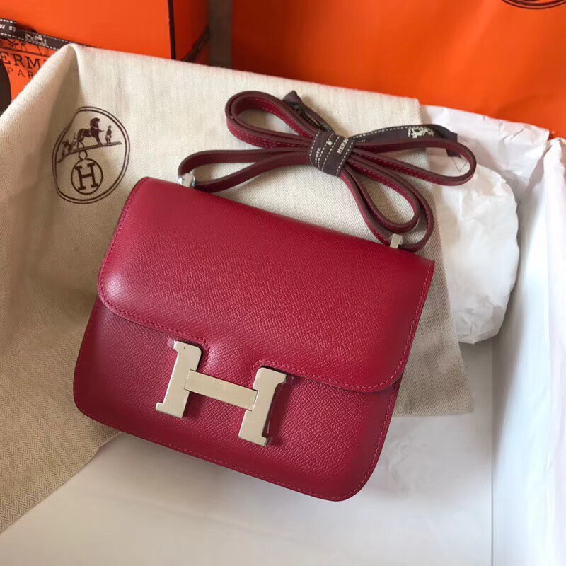 Hermes Constance 24cm Shoulder Bag In Burgundy Epsom Leather